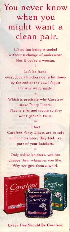 Carefree panty liner ads (U.K.) at the Museum of Menstruation and Women's  Health